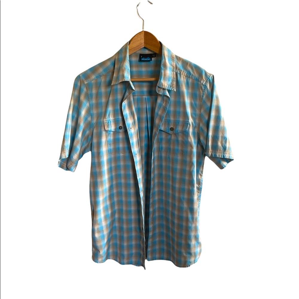 KAVU Mens Short-Sleeve Button-Down Plaid Check Outdoor Shirt in Size Small